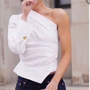 One shoulder white shirt